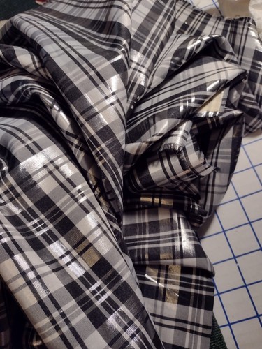 Silver black taffeta plaid - black,